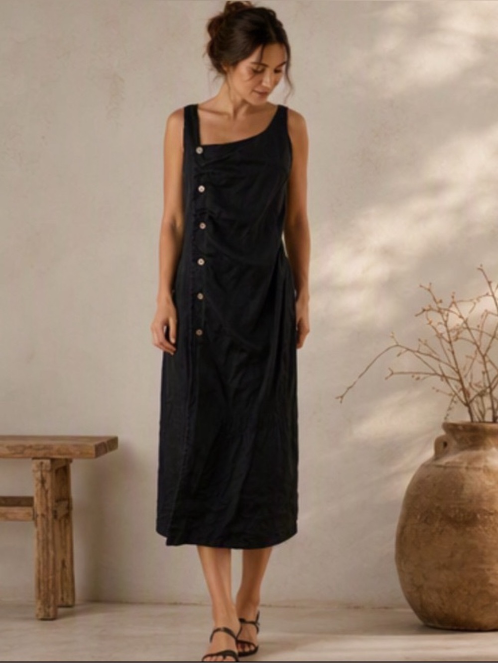 🌹Animale🌹 Linen Asymmetrical Sleeveless Button Up  Dress